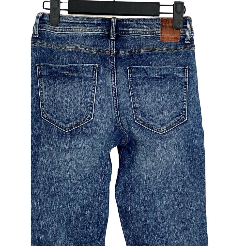 ZARA Cotton Skinny Mid Rise Distressed Stretch Casual Jean Hem Side Slits 2 Blue - Picture 6 of 15